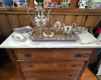Antique Walnut chest with marble top