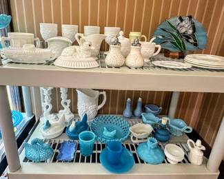 Vintage White and Blue Milk Glass Collection - some rare blue pieces!