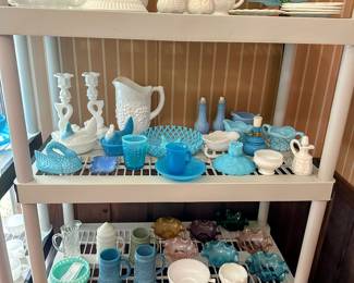 Vintage Blue and White Milk Glass Collection - including a few rare blue pieces!