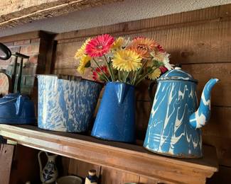 Enamelware pitchers and basin