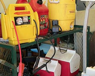 Coolers; gas cans; jump box
