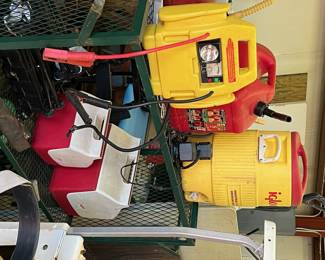 Coolers; gas cans; jump box