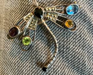 Dragonfly brooch with precious stones
