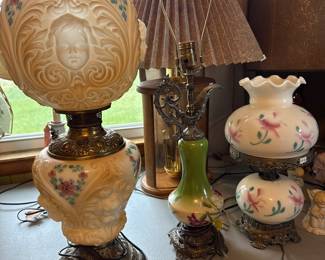 Gone with the Wind Cherub Face Lamp, Green mantle Lamp