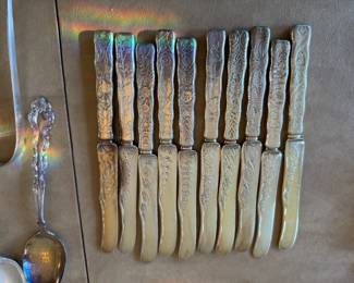 Tiffany Lap Over Edge Dessert Knives . C1880