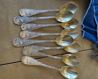 Tiffany Audubon Dessert Spoons C. 1956 set of 8