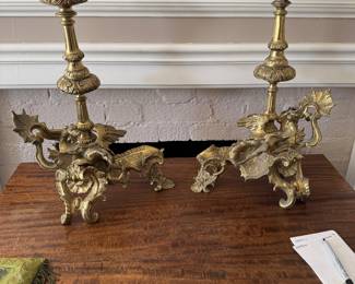Fabulous Dragon Fireplace Chenet - a pair