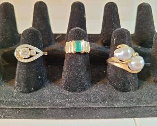 Diamond, Emerald And Pearl rings