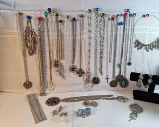 Various Silver Necklaces, Bracelets, Earrings