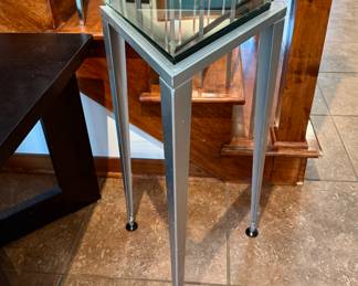 Glass Top Triangular Pedestal Table by Adesso.