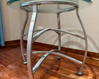 Glass and Brushed Metal Circular Side Table