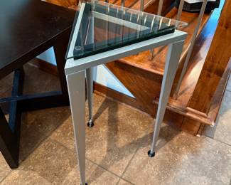 Glass Top Triangular Pedestal Table by Adesso.
