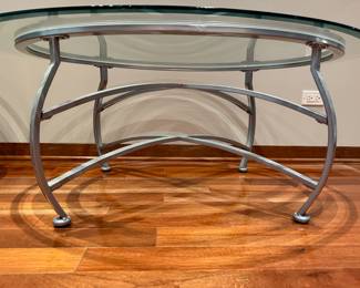 Glass and Brushed Metal Oval Coffee Table