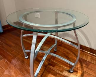 Glass and Brushed Metal Circular Side Table