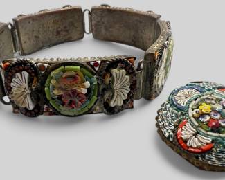 Italian Micro mosaic bracelet and pin/brooch