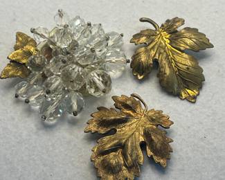 Antique Brass and Crystal Dress Clips