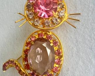 Kramer Rhinestone Brooch Kitten with Articulated Neck