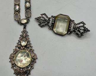 Art Deco Opera Length Pendant Necklace and Art Deco Brooch