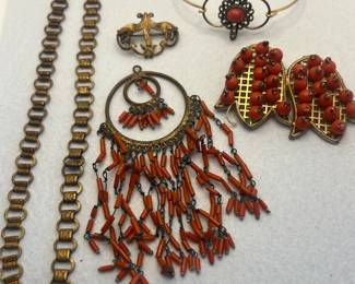 Miriam Haskell Style Bead Brooch and Slide Persimmon