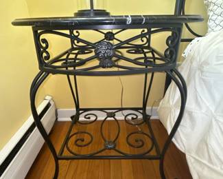Vintage Wrought Iron Marble Bedside Table
