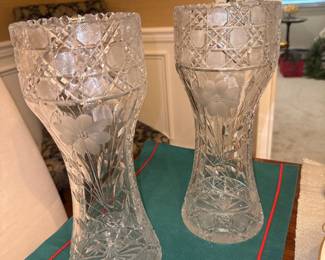 12" American Brilliant ABP Cut Crystal Vases