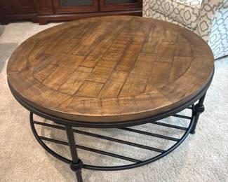 Round Rustic Natural Wood and Iron Coffee Table