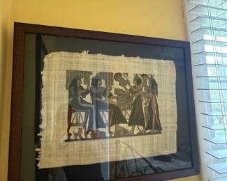 Egyptian painting on papyrus framed