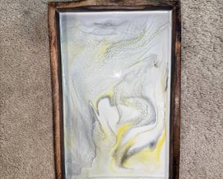 Abstract painting on wooden tray