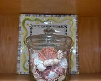 clear canister with seashells