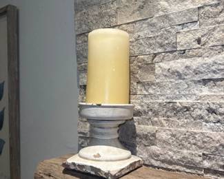 Distressed white washed pillar candleholder