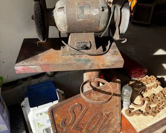 Bench grinder with stand; works!