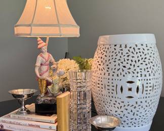 White fret work lit garden stool circa 1920s