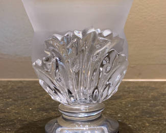 Lalique Crystal Vase Oak Leaves Design - Signed Lalique Made in France