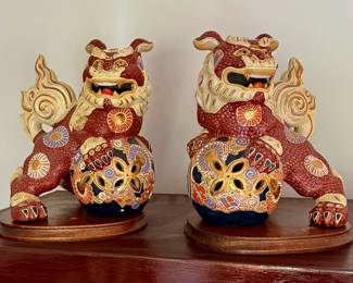Large 1960s Japanese Kutani Foo Dog Lions- a Pair