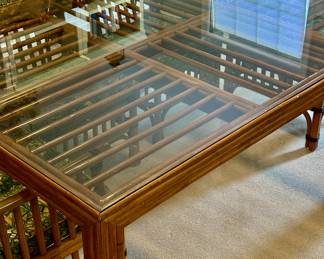 Amazing bamboo table with 6 bamboo and leather wrapped chairs circa 1960s