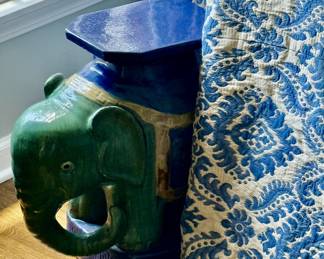 Circa 1960s pair of polychrome terra cotta elephant stools