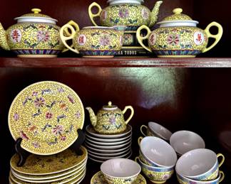 Yellow Mun Shou Longevity pattern dinnerware set