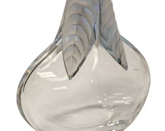Lalique Osumi Bud Vase – Frosted Leaf Design – Signed – Clear Crystal – 6.5”