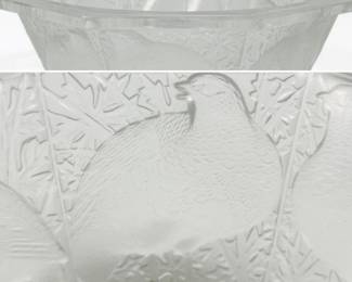 Lalique Octagonal Crystal Quail Bowl HUGE PIECE!