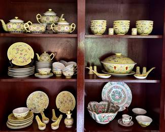 Yellow Mun Shou Longevity pattern dinnerware set