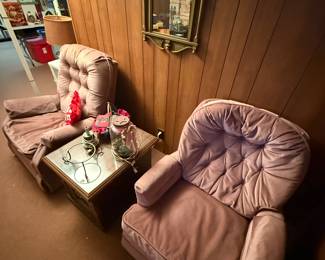 And believe it or not here is another set of pink upholstered over stuffed chairs