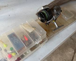 A close-up of some of the fishing accessories