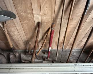 Shovels pickaxes rakes