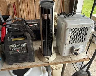 To the left is a power station to the right are two space heaters