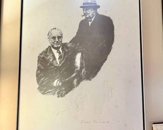SARAH CHURCHILL SIGNED LITHOGRAPH OF WINSTON CHURCHILL.