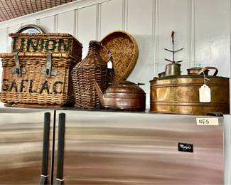 THE REFRIGERATOR IS NOT FOR SALE. BUT EH BASKETS AND COPPER ARE.