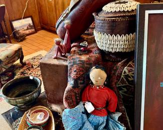 COWRIE SHELL BASKET, MASAI GOURD.