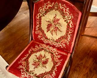 NEEDLEPOINT FOLDING CHAIR.