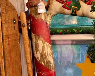 VINTAGE WOODEN BARBER POLE.