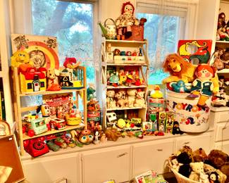 VINTAGE TOY EXPLOSION WITH FISHER PRICE, RAGGEDY ANN, BOARD GAMES, AND MORE.